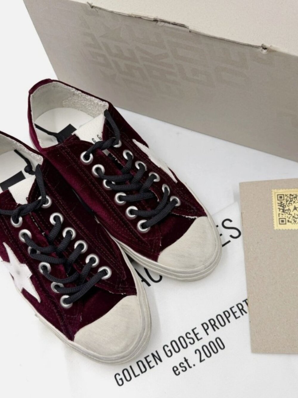Golden Goose V-Star 2 Sneakers Ruby Burgundy Velvet Leather Star Women Sz 37